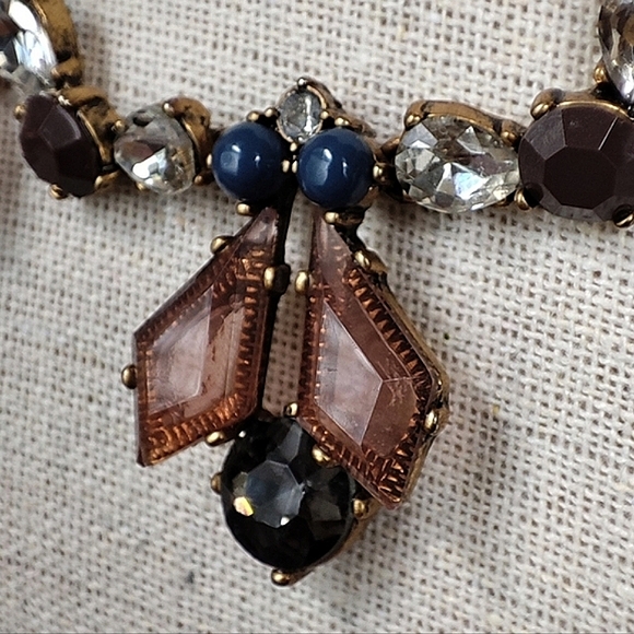 J. Crew Art Deco Revival Oxidized Brass Statement Necklace Lifesaver Clasp EUC - Picture 7 of 11